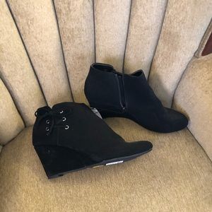 Black suede wedge bootie